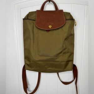 Longchamp Original Le Pliage Nylon Backpack, green/ brown